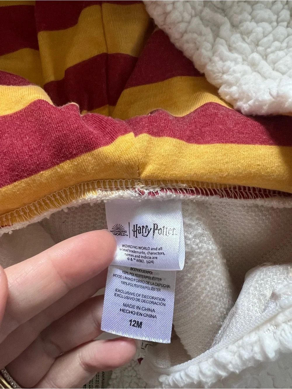 Warner Bros. White Sherpa Baby Hooded One-Piece w/ Gryffindor Lining AND Blanket